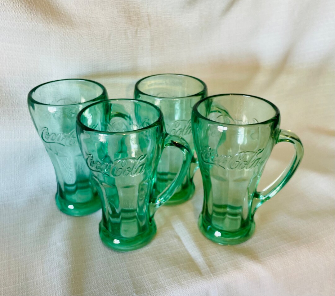 Coca Cola Green Glass Mugs With Handles Etsy