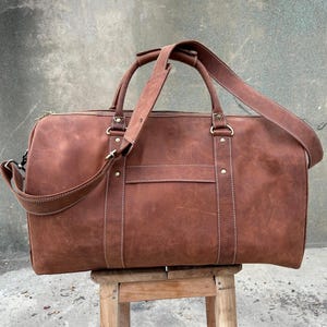 Borsa da viaggio, borsone, borsa da palestra, borsa da weekend, borsa da notte in vera pelle vintage Crazy Horse con scomparto per scarpe