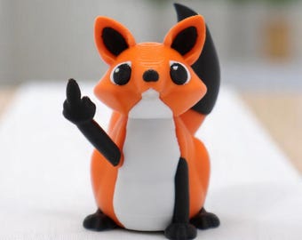 Fox Middle Finger Figurine – Funny 3D Printed Fox Gift – Rude Animal Decor, Sarcastic Desk Toy, Gag Gift for Friends – Little Angry Animals