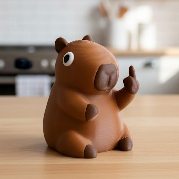 Estatueta de Capivara Mostrando o Dedo do Meio – Presente Divertido de Capivara Impresso em 3D – Decoração Animal Malcriada, Brinquedo de Mesa Sarcástico, Presente de Brincadeira – Pequenos Animais Irritados