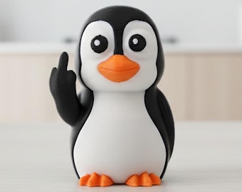 Penguin Middle Finger Figurine – Funny 3D Printed Penguin Gift – Rude Animal Decor, Sarcastic Desk Toy, Gag Gift – Little Angry Animals