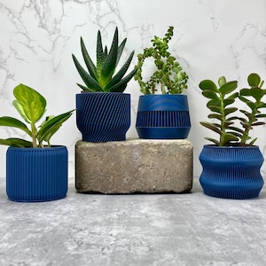 Navy Blue Bioplastic Set of 4 Mini Planters, Small Indoor Succulent Plant Pots, Modern Plant Cutting Starter Containers, Air Plant Holders