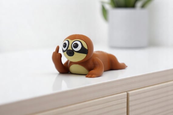 Sloth Middle Finger Figurine – Funny 3D Printed Sloth Gift – Rude Animal Decor, Sarcastic Desk Toy, Gag Gift - Little Angry Animals