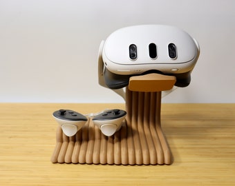 Quest 3 Dock - Premium Wood Display Stand and Desk Holder, Compatible with Quest 2