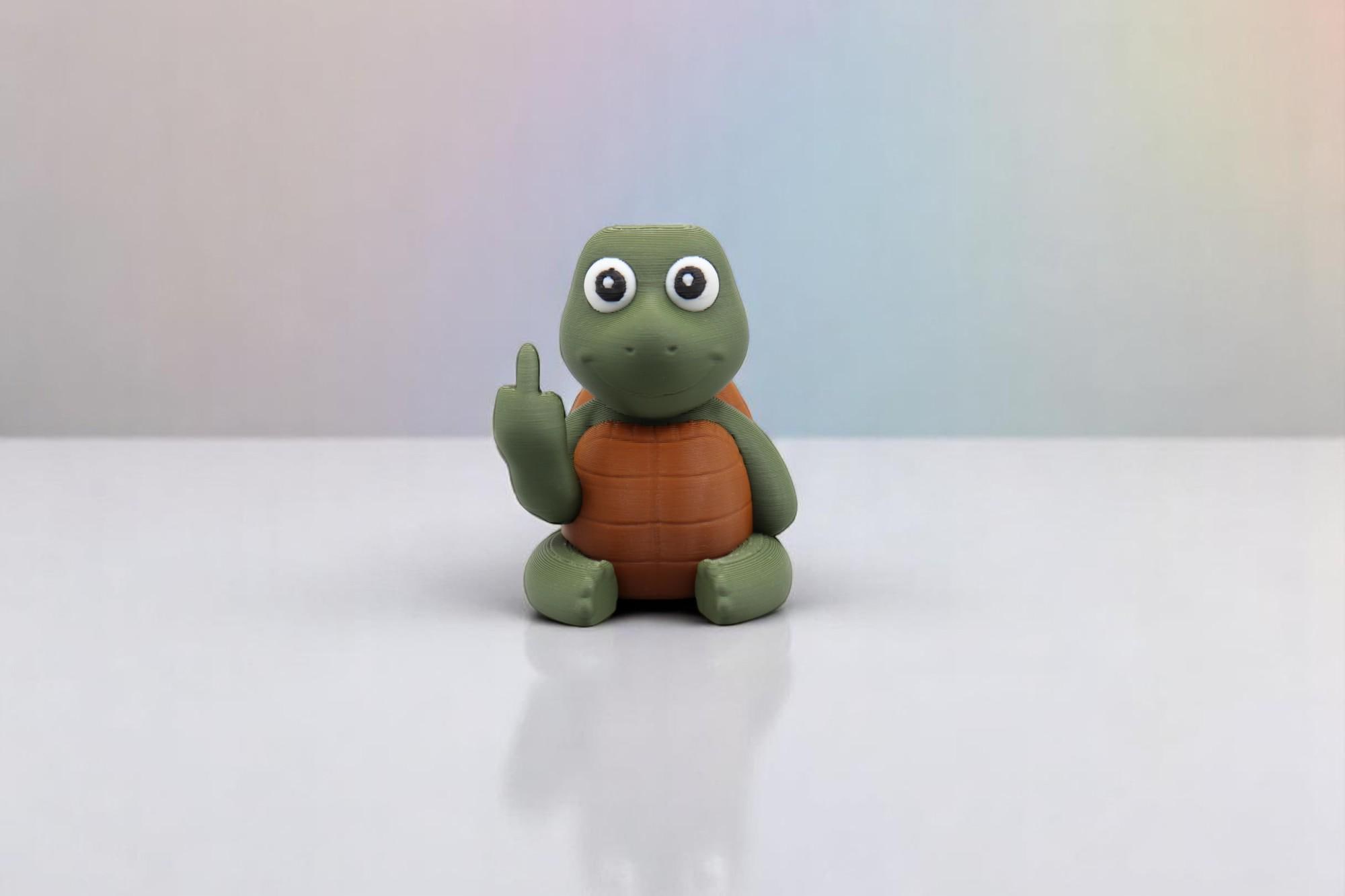 Turtle Middle Finger Figurine – Funny 3D Printed Turtle Gift – Rude Animal Decor, Sarcastic Desk Statue, Gag Gift – Little Angry Animals