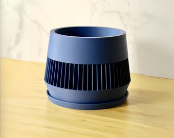 Blue Planter Pot, Drainage Hole & Drip Tray, Modern Minimal Home Decor, Room Aesthetic Decor, 3D Printed Sustainable Bioplastic Plant Pot