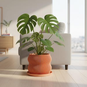 Peach Planter Pot with Efficient Drainage, 3D Printed Sustainable Bioplastic, Modern Minimalist Indoor Plant Pot, Unique Home Decor Piece