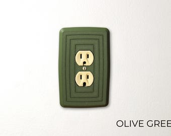 Sleek Mid-Century Inspired Toggle Plug Outlet Cover with Vintage Pattern, Duplex Power Outlet
