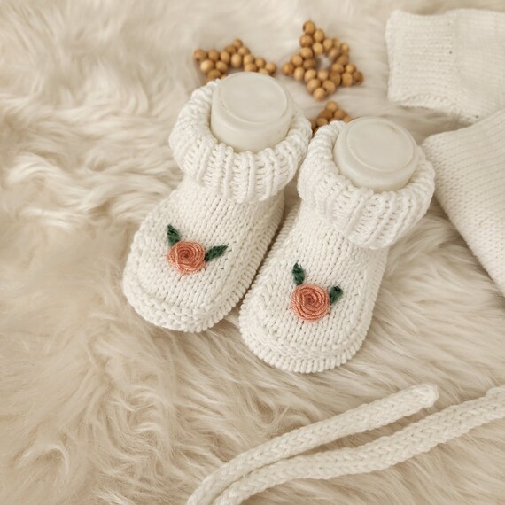 Rose Floral Knit Baby Romper, Flower Embroidered Overalls With