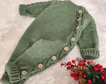 Hand-Knitted Baby Romper Set - Wool Blended Long-Legged Design for Newborns, Baby Girls and Baby Boys. Newborn Baby Homecoming Dress.