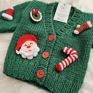 Baby Christmas Gift, Baby New Year Knitted Cardigan, Christmas Figures Embroidered Jacket, Christmas Baby Boy Gift, Baby Girl Christmas Gift