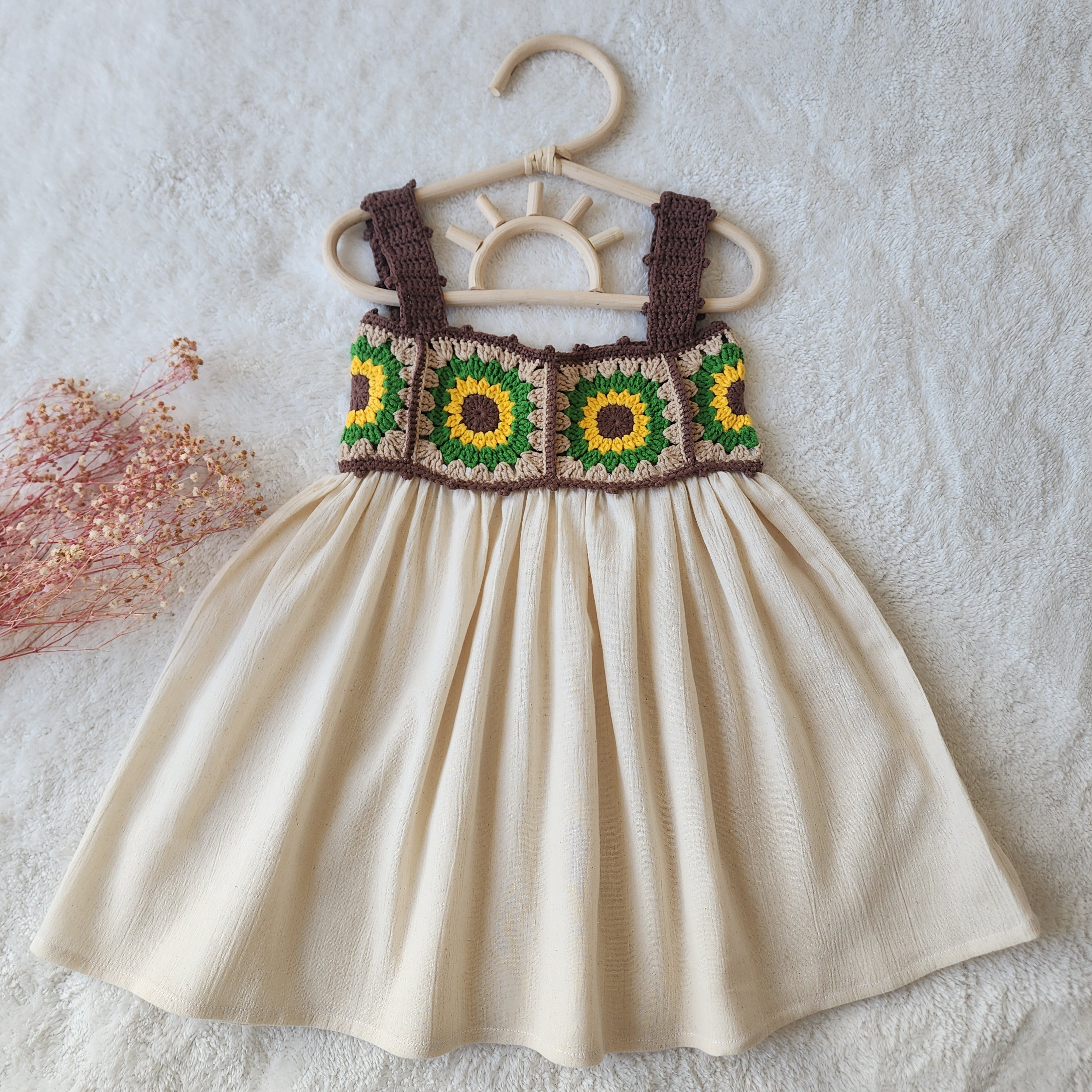 Crochet Sunflower Baby Girl Dress: Handmade Organic Cotton Knit
