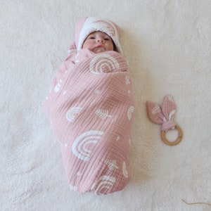 Organic Cotton Muslin Swaddle Blanket, Baby Swaddle, Large Baby Blanket, Newborn Swaddle, Rainbow Swaddle, newborn baby gift,