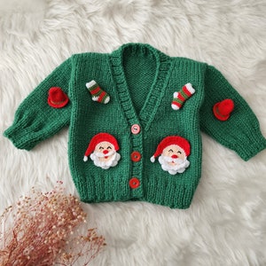 Baby Christmas Gift, Baby New Year Knitted Cardigan, Christmas Figures Embroidered Jacket, Christmas Baby Boy Gift, Baby Girl Christmas Gift
