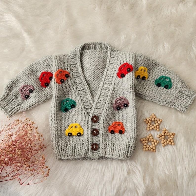 Kid Boys Car Pattern V-Collar Cardigan