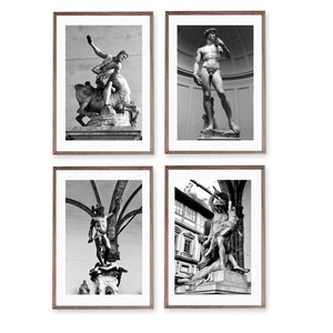 Florence Print Wall Art Digital Download, City Statues, Black and White Italian Portrait