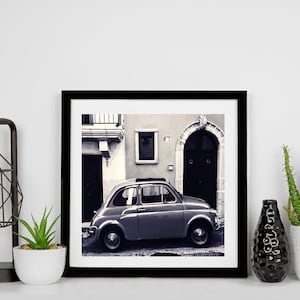 Cinque Cento Car in Gallipoli Italy Print Wall Art Digital Download, Black and White Italian Portrait