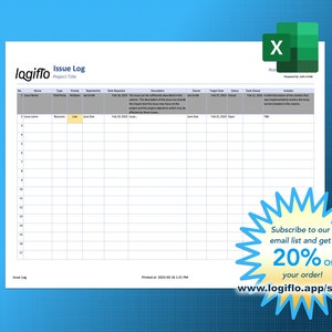 Project Issue Log Template | Microsoft Office | Excel | Project Summary | Project Progress