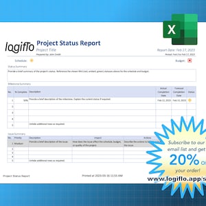 Project Status Report Template | Microsoft Office | Excel | Project Summary | Project Progress