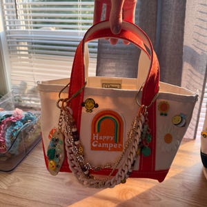 Custom LL Bean Mini Boat and Tote – Orange | Handmade Bag Charms, Patches & Pins | One-of-a-Kind Statement Mini Tote| Trendy|Bag Chains