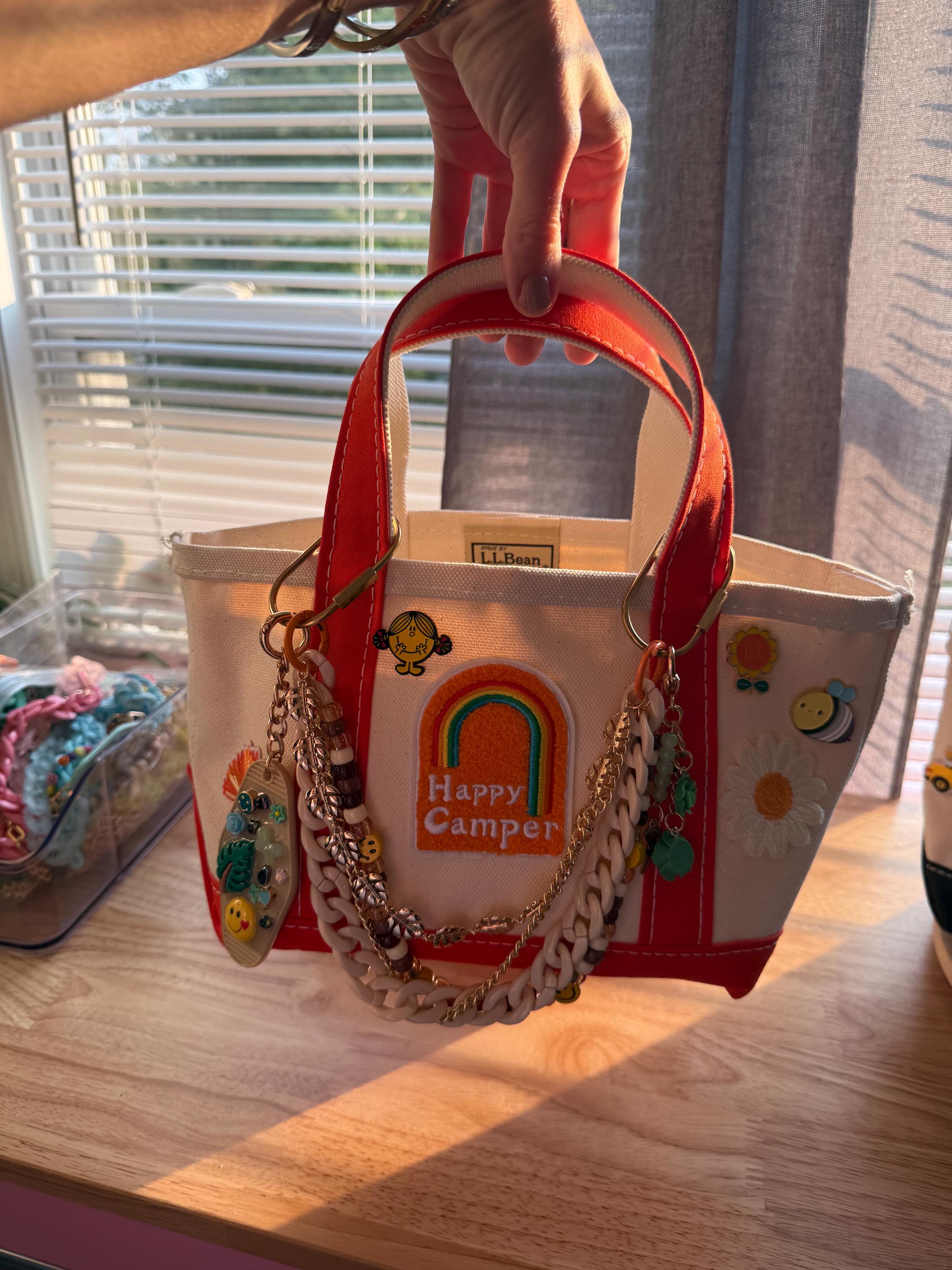 Custom LL Bean Mini Tote: Orange Canvas Bag With Handmade Charms