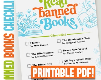 Banned Books Checklist - Printable PDF - Digital Download