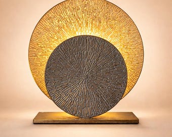 Exclusive brushed gold metal table lamp | Round designer lamp | Ambient living room light | Modern decorative lamp E27
