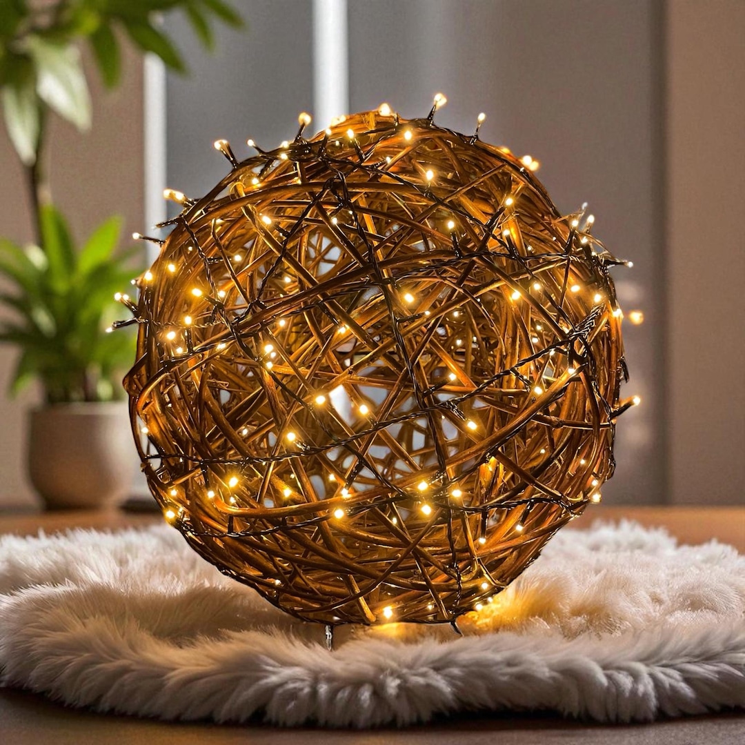 Weidenkugel beleuchtet D: 40cm klassisch weiß (bernsteinfarben)