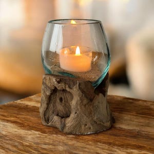 Windlicht glas holz teelicht
