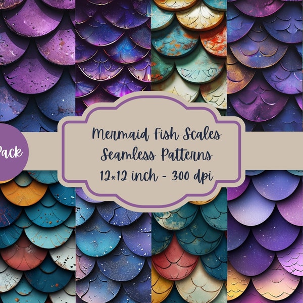 12 Mermaid Fish Scales Digital Paper - SEAMLESS - Printable Papers, Seamless Repeating Background - 12 Designs - 12x12in - Commercial Use
