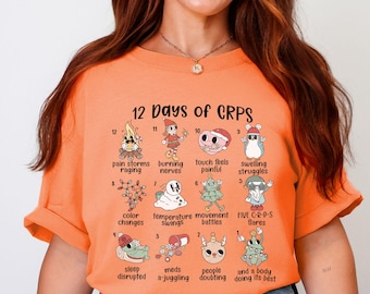 CRPS Christmas Shirt, 12 Days of CRPS Long Sleeve Tshirt, Complex Regional Pain Syndrome Christmas Tee, Chronic Pain Awareness Holiday Merch