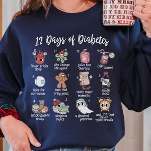 12 Tage Diabetes Weihnachten Sweatshirt | Festliches Typ-1-Diabetes-Pullover | Urlaub T1D Awareness Shirt Typ One Diabetes Xmas Merch