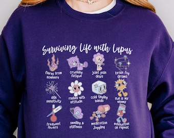 Surviving Life with Lupus Sweatshirt - Lupus Awareness Month, Purple Lupus Warrior Shirt, Autoimmune Disease Sweater, Chronic Illness Gift