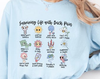 Overleven met rugpijn Shirt met lange mouwen - Chronische rugpijn bewustzijn shirt wervelkolom ziekte scoliose spinale fusie rugoperatie cadeau