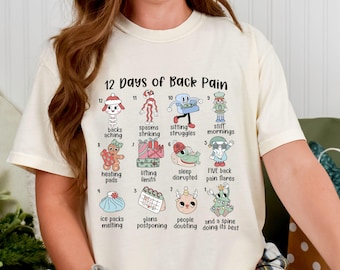 Back Pain Christmas Shirt, 12 Days of Back Pain Long Sleeve Tshirt, Back Surgery Recovery Gift, Scoliosis Sciatica Spinal Fusion Holiday Tee