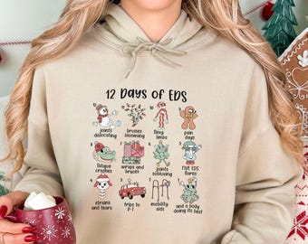 Ehlers Danlos Syndrome Christmas Sweatshirt, 12 Days of EDS Hoodie, hEDS Hypermobility Gift, Chronic Illness Holiday Shirt