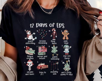 Ehlers Danlos Syndrome Christmas Shirt, 12 Days of EDS Long Sleeve Tshirt, hEDS Hypermobility Holiday Gift, Chronic Illness Xmas Tee