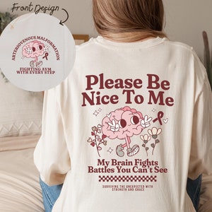 Arteriovenous Malformation Survivor Long Sleeve Shirt AVM Awareness Brain Condition Tshirt Burgundy Ribbon Rare Neurological Disorder