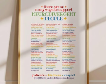 Neurodivergent Support Poster | Neurodiversity Affirming Wall Art | Autism ADHD Acceptance Print | Inclusive Classroom Therapy Room Decor