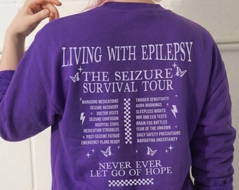 Epilepsy Awareness Sweatshirt Seizure Survival Tour Band Aesthetic Sweater Gift For Epileptic Crewneck Seizure Disorder Purple Ribbon Shirt