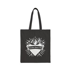 Invisible Illness Club Black Canvas Tote Bag Chronic Illness Totebag Goth Tote Bag POTS Syndrome MS Dysautonomia Fibromyalgia Endo Crohns image 3