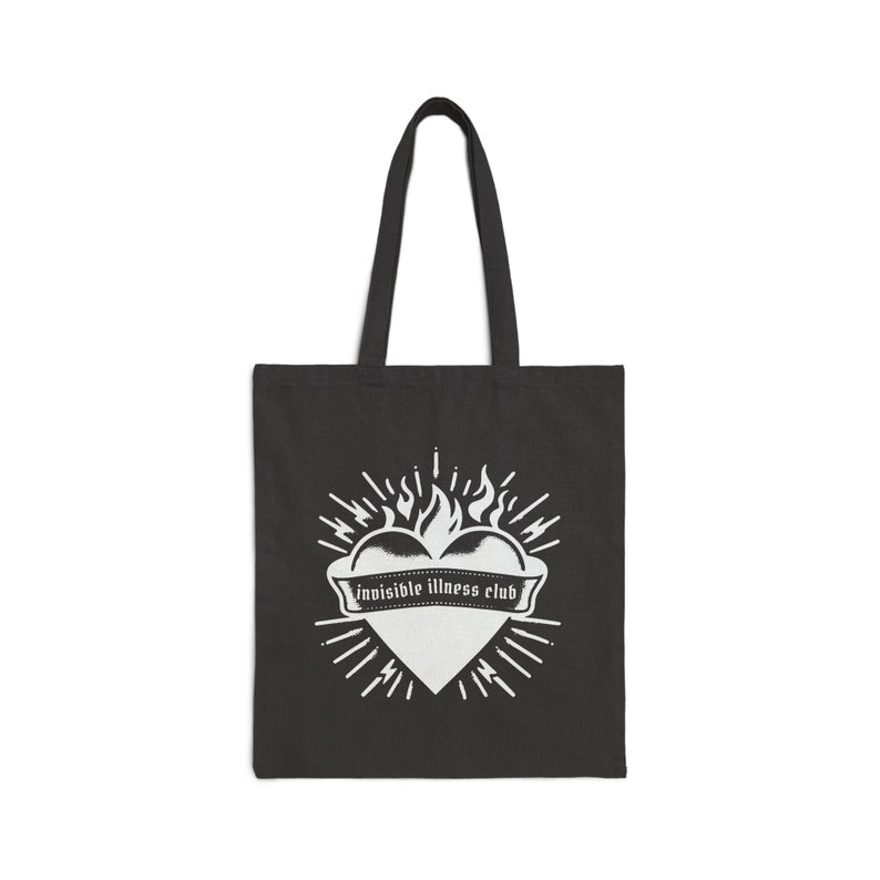 Invisible Illness Club Black Canvas Tote Bag Chronic Illness Totebag Goth Tote Bag POTS Syndrome MS Dysautonomia Fibromyalgia Endo Crohns image 3