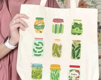 Pickle Accessories Pickle Lover Canvas Tote Bag Pickle Tote Bag Farmers Market Bag Homestead Canning Gifts Pickle Lover Gift Pickles