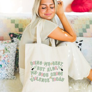 My Body Chose Violence Canvas Tote Bag Doing My Best Flare Day Totebag Spoonie Canvas Bag Chronic Illness Preppy Tote Bag Chronic Pain EDS image 2