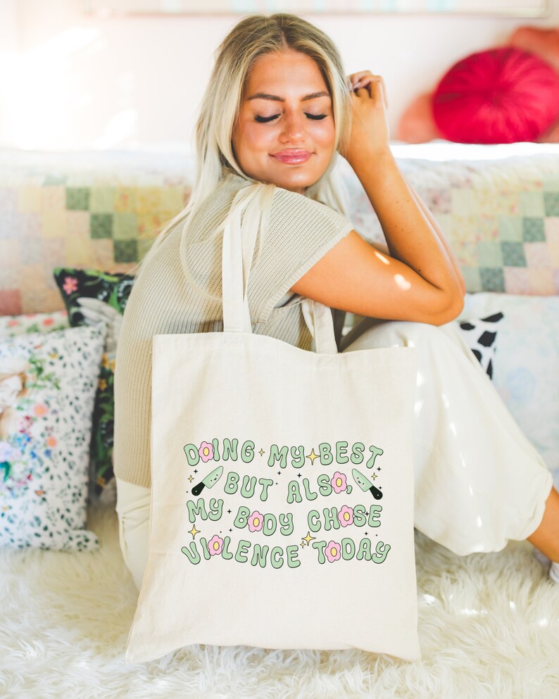 My Body Chose Violence Canvas Tote Bag Doing My Best Flare Day Totebag Spoonie Canvas Bag Chronic Illness Preppy Tote Bag Chronic Pain EDS image 2
