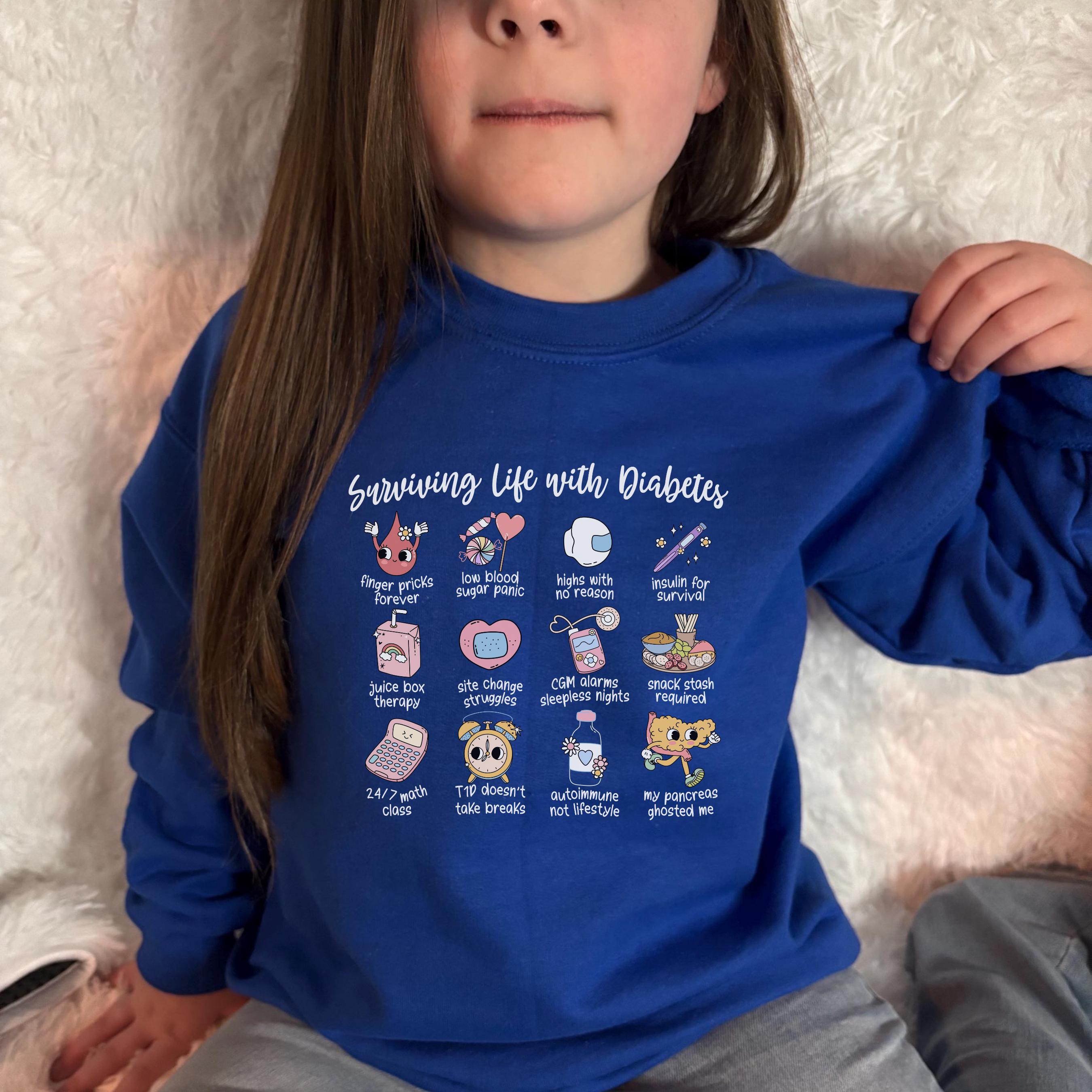 Youth Diabetes Awareness Sweatshirt Life With Type 1 Diabetes Shirt For Kids Blue T1D Warrior Sweater Diaversary Gift
