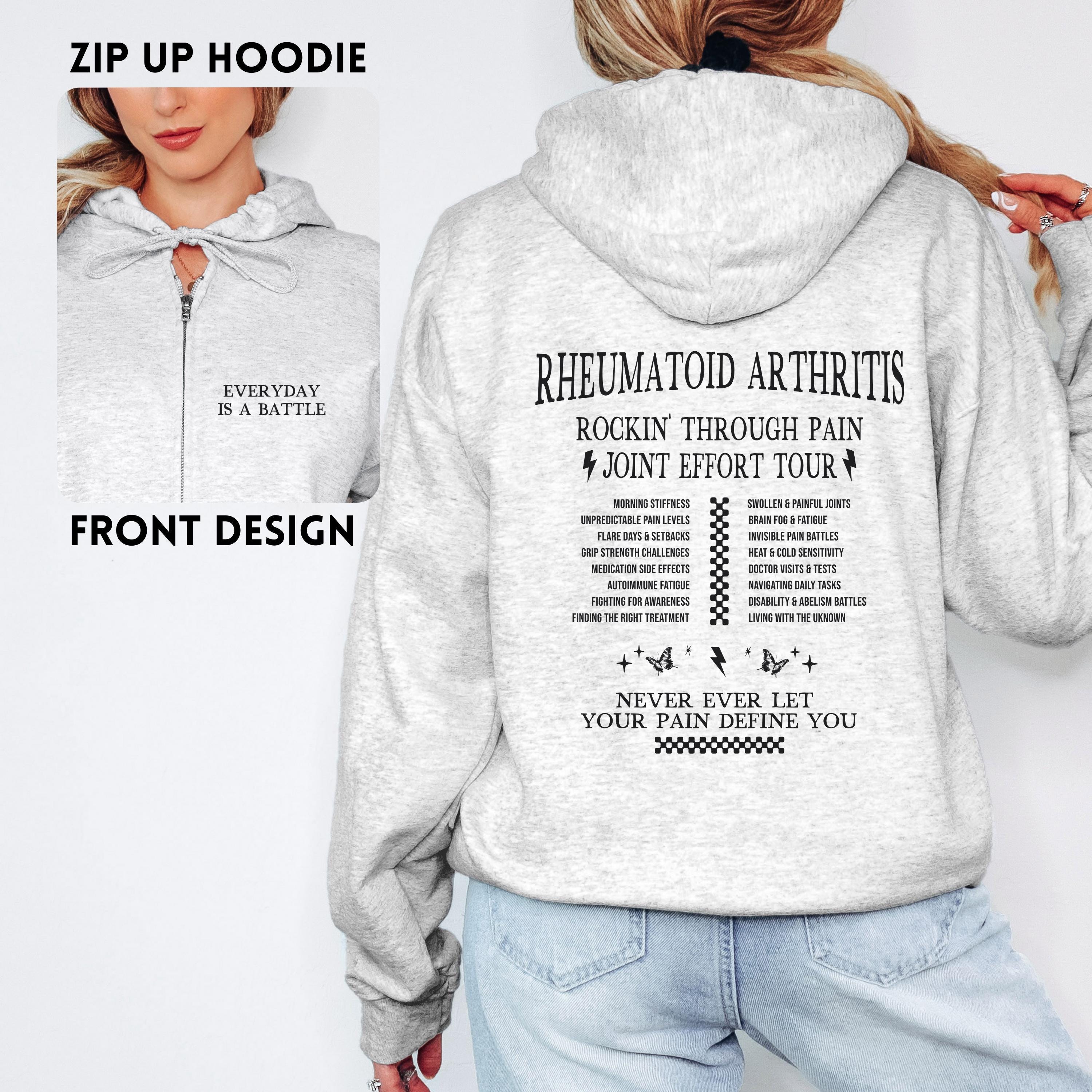 R I ☺︎様TODAYFULEmbroideryPatchworkShirts Rheumatoid Arthritis Tour Full Zip up Hoodie Rheumatoid
