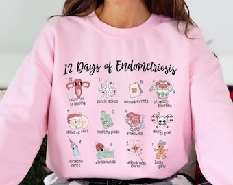 12 Days Of Endometriosis Christmas Sweatshirt 1 in 10 Endo Strong Holiday Sweater Xmas Gift For Girlfriend Festive Awareness Crewneck