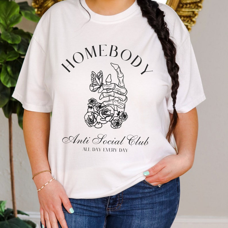 Anti Social Club Shirt Homebody Shirt Skeleton Hand Introvert Shirt Chronic Illness Homebody Club Anti Social Moms Club Emo Shirt Ew People White