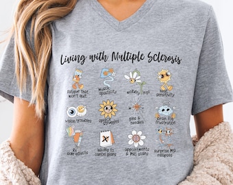 Living With Multiple Sclerosis Vneck Tshirt Multiple Sclerosis Awareness V Neck Shirt MS Warrior Bella Canvas V-neck Tee